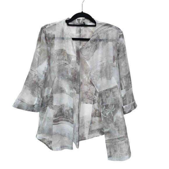 Nic + Zoe Sheer Open Jacket Grey Geometric Lightweight SZ M Casual Toile Fabric - Picture 1 of 7